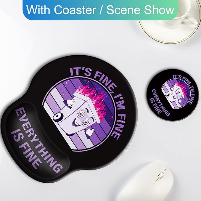 Ergonomic Mouse Pad with Wrist Support Rest,Large Mousepad Gel Wrist Rest, with Coaster Non-Slip & Pain Relief for Computer, Desk, Home&Office-Purple Dumpster Fire