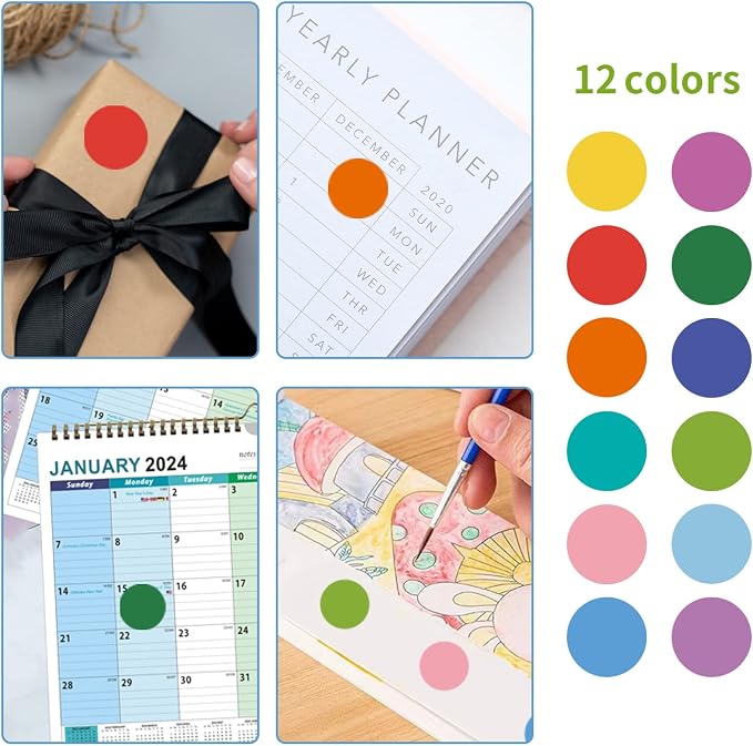 REGELETO 4200 PCS 0.75 Inch 12 Colors Round Colored Dot Stickers for Student Teaching Papers, Color Coding Labels, Circle Dots Stickers for Office and Classroom (25 Sheets)
