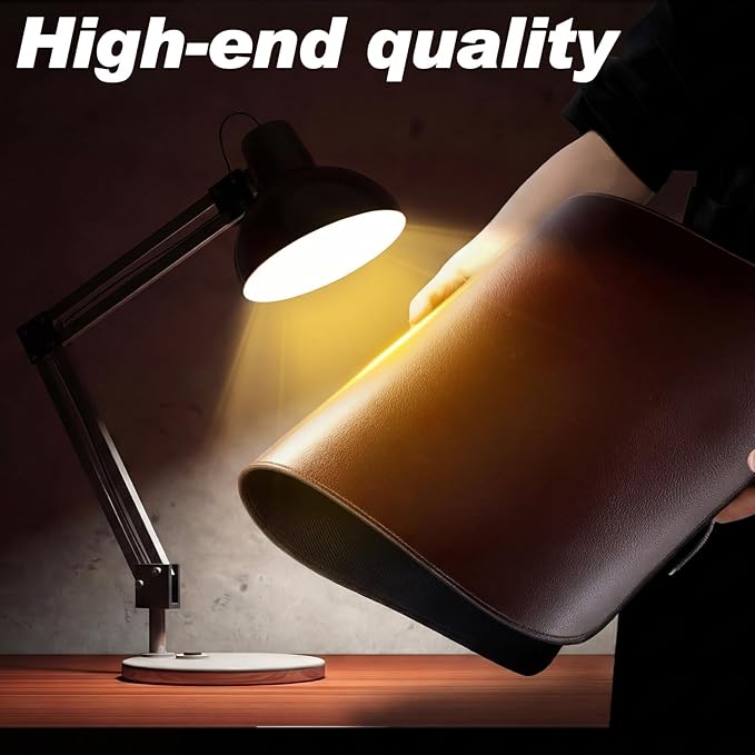 Tegeme Leather Desk Mat Large Desk Pad 23.6 x 13.7 Inch Non Slip Table Protector with Stitched Edges and Rubber Base Dark Brown Stylish Workspace Accessory Laptop Mat Smooth Writing for Home Office