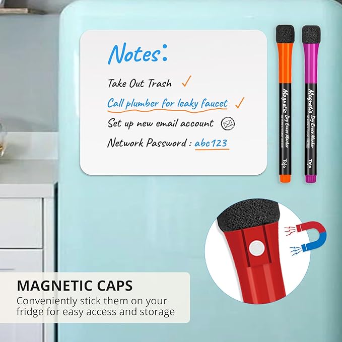 Taja Magnetic Dry Erase Whiteboard Markers, 32 Count 8 Color Fine Tip Thin Dry Erase Markers with Eraser for Home Office School Supplies-Brilliant