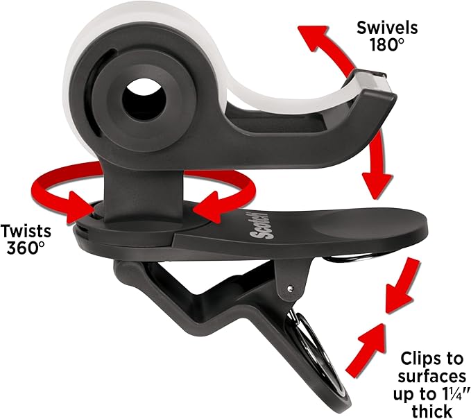 Scotch Brand Clip & Twist Tape Dispenser, Great for Gift Wrapping, Clips to Desks, Tables, Easy Charcoal Gray, 3-Pack (C19-3PK-SIOC)