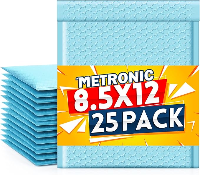 Metronic Bubble Mailers 8.5 x 12 Inch 25 Pack Light Blue Usable Size 8.5 x 11 Inches Bubble Mailer Self-Seal Padded Envelopes for Shipping, Mailing, Packaging for Business, Bulk #2