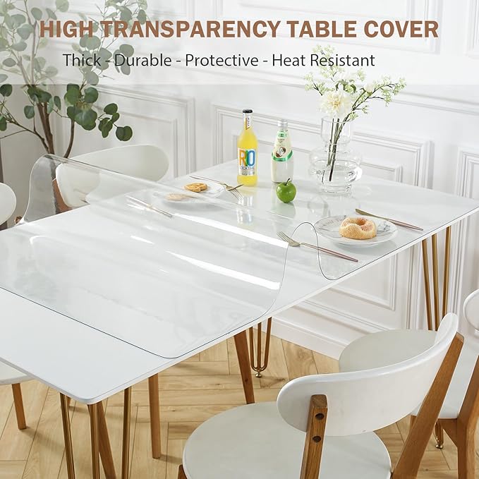 LovePads Clear Table Cover Protector 54 x 72 Inch, 1.5mm Thick Plastic Mat | Non-slip Waterproof PVC Table Protector, Cut to Size, Spill-Stain-Scratch Proof, Fits Kitchen, Dining Table, Dresser, Desk