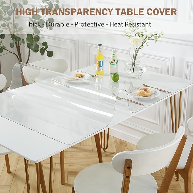 LovePads Clear Table Cover Protector 23.6x39 Inch, 1.5mm Thick Plastic Mat | Non-slip Waterproof PVC Table Protector, Cut to Size, Spill-Stain-Scratch Proof, Fits Kitchen, Dining Table, Dresser, Desk