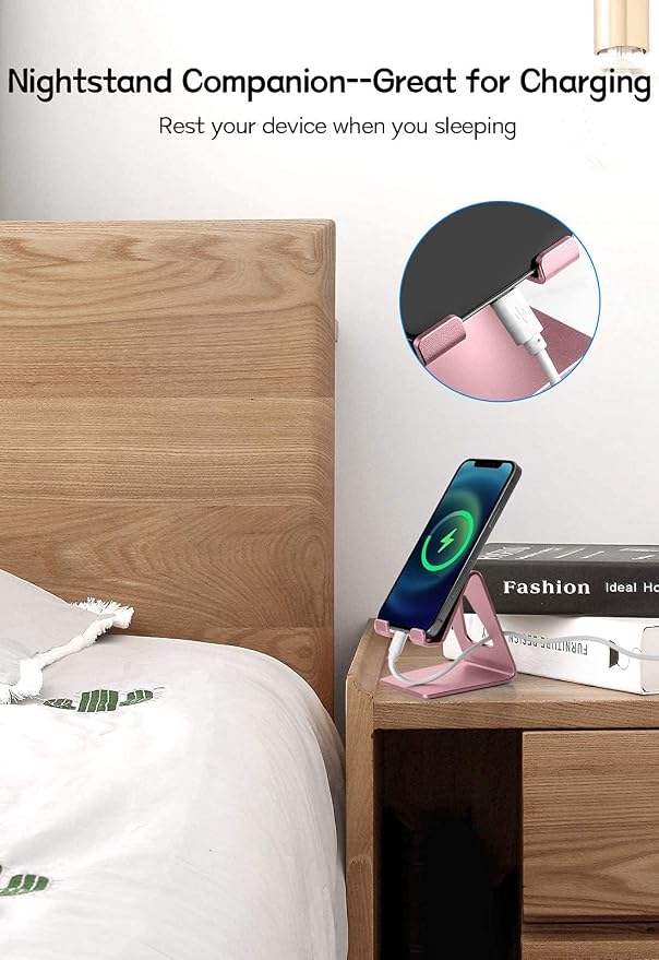 Aoviho Cell Phone Stand for Desk, Aluminum Phone Holder,Pink | Built to Last, Hands-Free Viewing, Fits iPhone 17/16/15 Series & Samsung Galaxy, Ideal for Home & Office