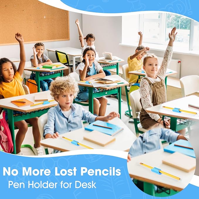 20 PCS Adhesive Pencil Holders, Silicone Marker Organizer for Desk, Notebook, Wall or Clipboard, Reusable Teacher Supplies for Classroom, Office, School Accessories (Blue)