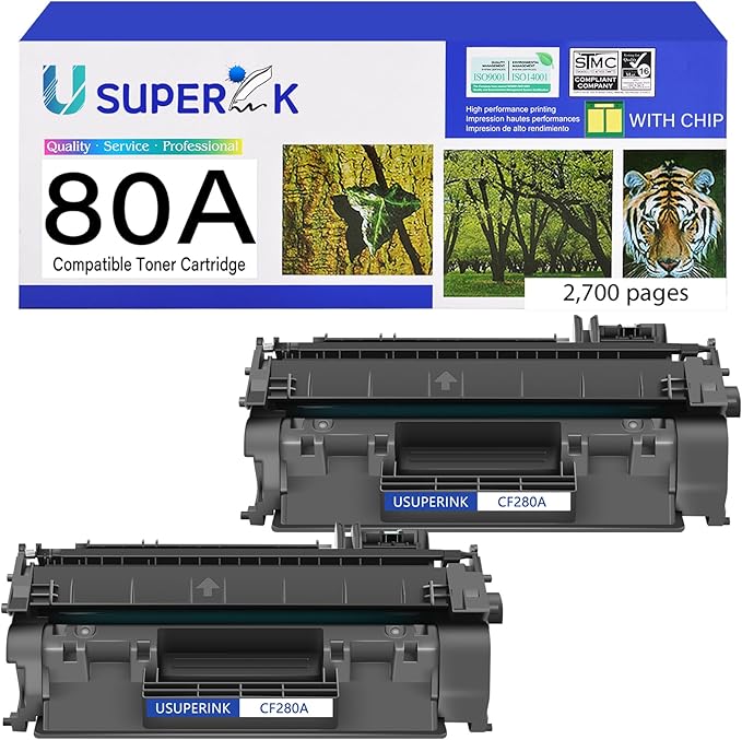 80A Toner Cartridge Black Compatible Replacement for HP CF280A 80A Toner Cartridge for LaserJet Pro 400 M401n M401a M401dn M401d MFP M425dn M401dne M401dw M425dw M401 Printer (2-Pack)