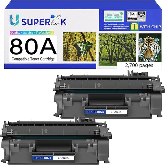 80A Toner Cartridge Black Compatible Replacement for HP CF280A 80A Toner Cartridge for LaserJet Pro 400 M401n M401a M401dn M401d MFP M425dn M401dne M401dw M425dw M401 Printer (2-Pack)