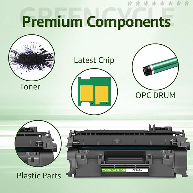 greencycle Compatible Toner Cartridge Replacement for HP 05A CE505A Work with LaserJet P2035 P2035N P2055DN P2030 P2050 P2055D P2055X 2055D Printer (Black, 2-Pack)