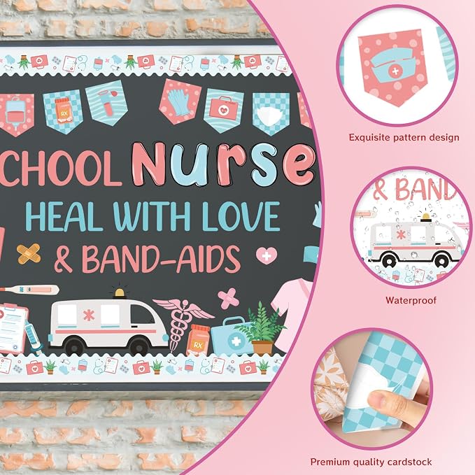 Wxiben School Nurse Classroom Decorations - Healthcare Workers Nurses Bulletin Board Decorations, Health Medical Cutouts Sets for Students, Back to Nursing School Office Hospital Chalkboard Wall Décor