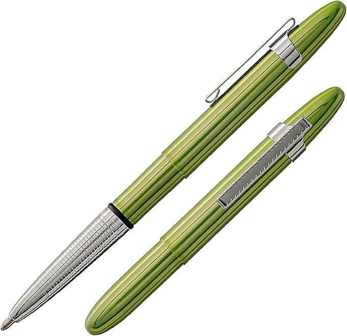Fisher Space Pen Aurora Borealis Lime Green Bullet Pen, Pressurized Ballpoint Pen, Compact, Writes Upside Down, Extreme Temperatures, Black Ink, Medium Point, Pocket Clip, Gift Box, Made in USA