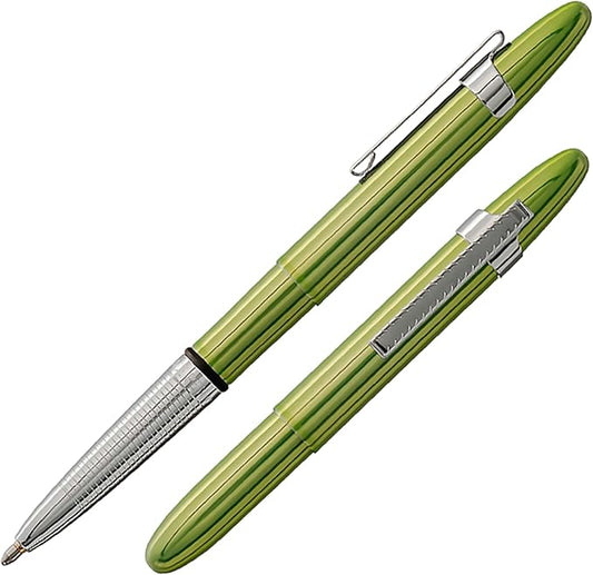 Fisher Space Pen Aurora Borealis Lime Green Bullet Pen, Pressurized Ballpoint Pen, Compact, Writes Upside Down, Extreme Temperatures, Black Ink, Medium Point, Pocket Clip, Gift Box, Made in USA