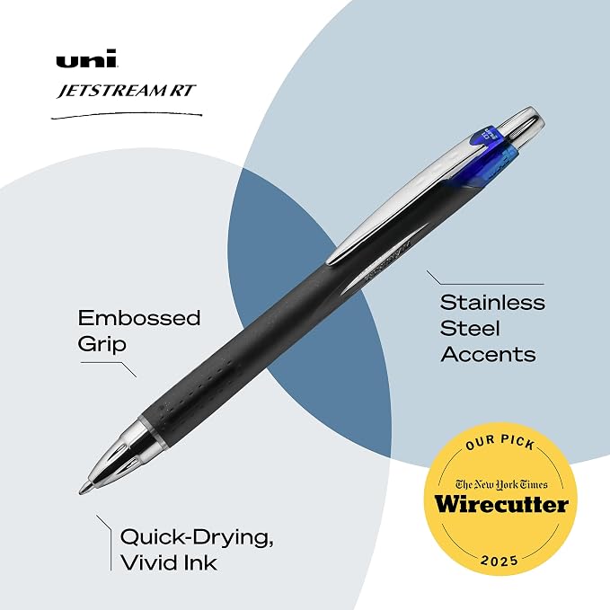 uniball Jetstream RT Ballpoint Pens, Fine Point (0.7mm), Blue, 12 Pack