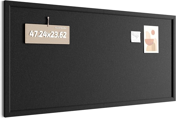 Fluxynara 47.2" x 23.6" Felt Frame Bulletin Board, Black | Cork Board Alternative with 36 Removable Adhesive Tabs, Foldable Pin Board for Wall, Home, Office, Classroom & Dorm