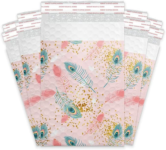 #0 6x9 (20pcs) Pink Peacock Designer Self Seal Poly Bubble Mailers Shipping Envelopes Padded Bags