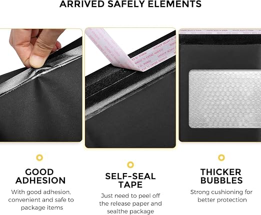 Fuxury Kraft Bubble Mailers 8.5x12 Inch 250 Pack Self Seal Padded Envelopes | Usable Size 8.5x11" Black Strong Adhesion Bubble Envelopes Waterproof Cushioned Padded Mailers Packaging for Small Business