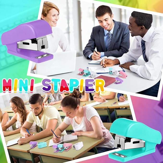 Fainne 45 Pcs Mini Stapler Bulk with Staples Back to School Portable Multicolor Small Stapler Bulk Hand Held Desk Staplers Cute School Supply Set for Office Teacher College (Stylish Color)