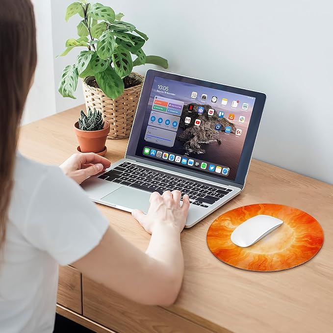 Round Mouse pad, high-end Texture, Sewn Edge Design, Anti-Slip Rubber Base. 8.6 x 8.6 inches (Flame Wheel)