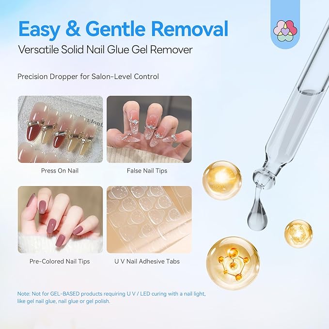 SAVILAND Nail Glue Remover for Press on Nails: 50 ML Solid Gel Glue Remover for Nail Tips, Quick Gentle Removal with Castor Oil VE, Non-Drying Odor-Free Non-Acetone Glue Remover Not for Gel Polish