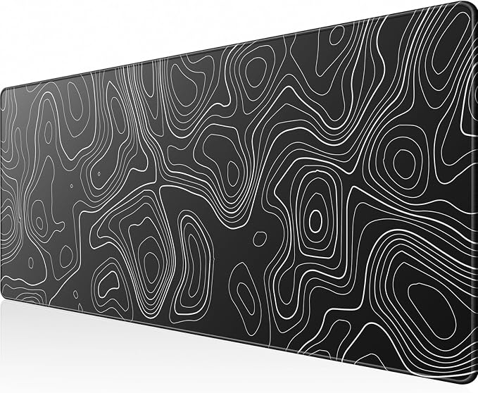 KTRIO Large Gaming Mouse Pad, Desk Mat, 31.5 x 11.8 in, Black Topographic, XL