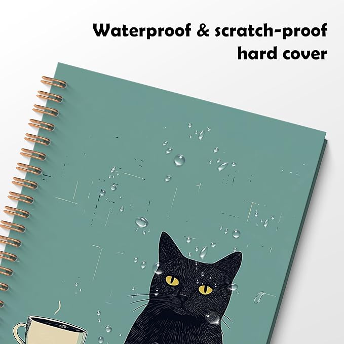 ROXMART Vintage Coffee Black Cat Spiral Notebook Journal, Cat Lover Mom Lady Gifts for Women, Funny Black Kitty Kitten with Coffee Hardcover Notebook Journal, 5.5x8.3 Inch