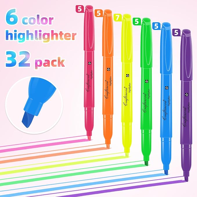 Assorted Colors Fluorescent Highlighters, 32 Count, with 120 Pcs Sticky Index Tabs, Chisel Tip Colored Highlighter Bulk, Quick Drying, Perfect for Students Adults Classroom, School, Office