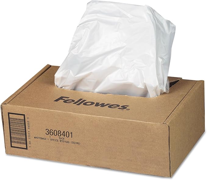 Fellowes Powershred Waste Bags for AutoMax 500C and 300C Auto Feed Shredders, 50 Bags & Ties (3608401)