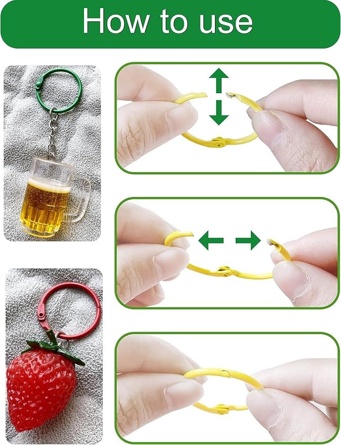 Key Chains or Key Rings with Binder Rings (100 Pack), 1 1/5" Size for School, Home or Office