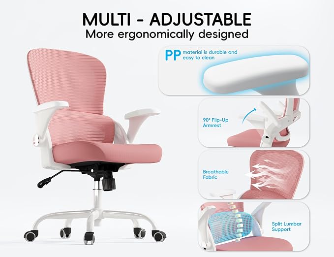 TRALT Office Chair - Ergonomic Office Chair with Back Support for Adults | Home Office Desk Chair with Lumbar Support - Ergonomic Mesh Chairs 330 lb Wide Seat for Work, Study, Office, Gaming(Pink)