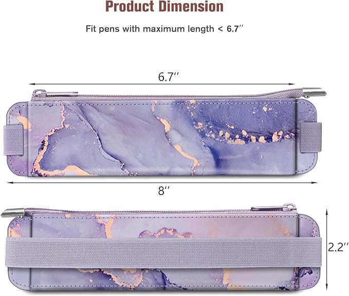 FINPAC 2-Pack Elastic Pen Holder for Notebook Leather Pen Holder | Stationery Zipper Bag for Pencils, Pen Pouch with Elastic Band for Bible Journaling, Planners, Tablets, Lilac Marble