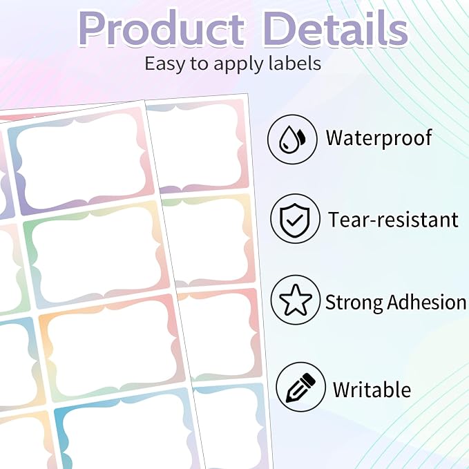 Starboling Gradient Color Plain Stickers, 200 Pcs, 3"x2" Border - Office, School & Home Name Labels