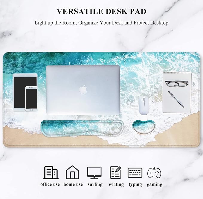 Large Mouse Pad with Wrist Rest, 4-in-1 Wrist Rest for Keyboard and Mouse | Non-Slip Waterproof Desk Mat Set, 35.4"x15.7" Desk Mat+Keyboard Wrist Rest+Mouse Wrist Support+Cup Coaster for Home Office