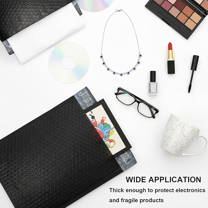 Nicunom 50 Pack Bubble Mailers 8.5 x 12", Usable Size 8.5 x 11" Self Seal Padded Envelopes Opaque Poly Wrap Bubble Bags Waterproof Shipping Bags for Small Busines Mailing Packaging, Black