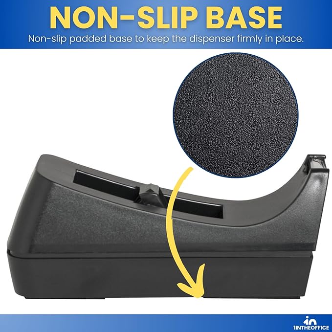 1InTheOffice Tape Dispenser Desk, Weighted Nonskid Base, 1 Inch Core, Black, 3 Pack