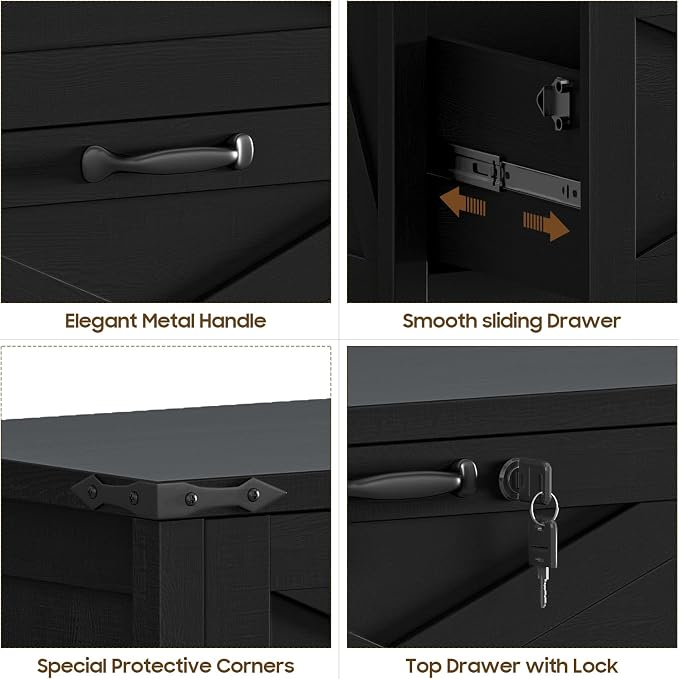 Halitaa Farmhouse Lateral File Cabinet with 2 Drawers, Rustic Black | Lateral Filing Cabinet with Lock for Letter/A4/Legal Size, Large Wood File Storage Cabinet Printer Stand for Home Office