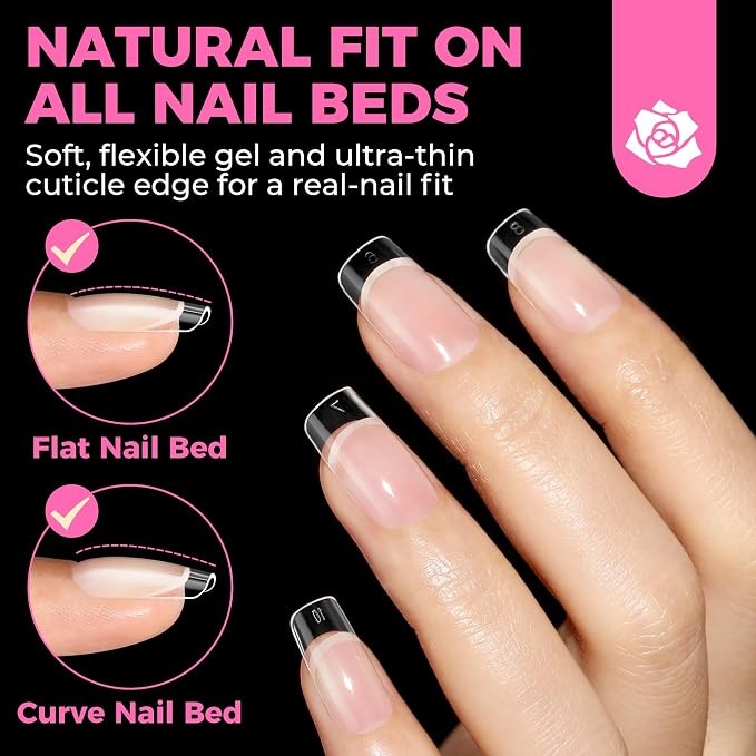 UNA GELLA Nail Tips Square 504PCS Short Square Nail Tips Pre Etched | Gel Fake Nails Tips, No C Curve For Women DIY Nail Extension Press ons Salon Home Full Cover Soft Acrylic False Tips 12 Sizes