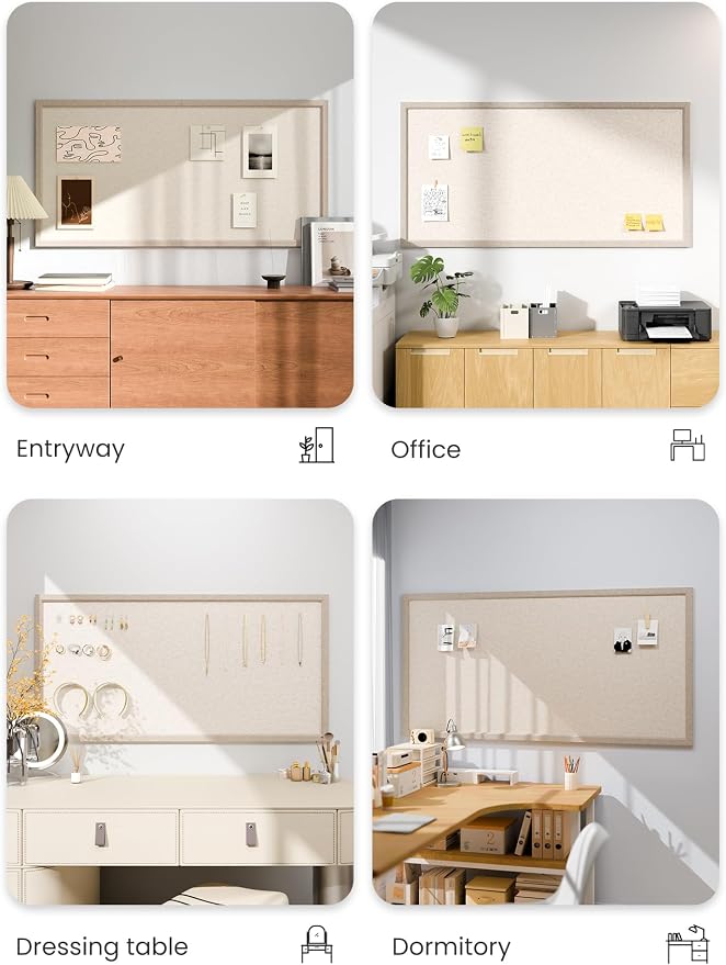 Fluxynara 47.2" x 23.6" Felt Frame Bulletin Board, Oatmeal | Cork Board Alternative with 36 Removable Adhesive Tabs, Foldable Pin Board for Wall, Home, Office, Classroom & Dorm