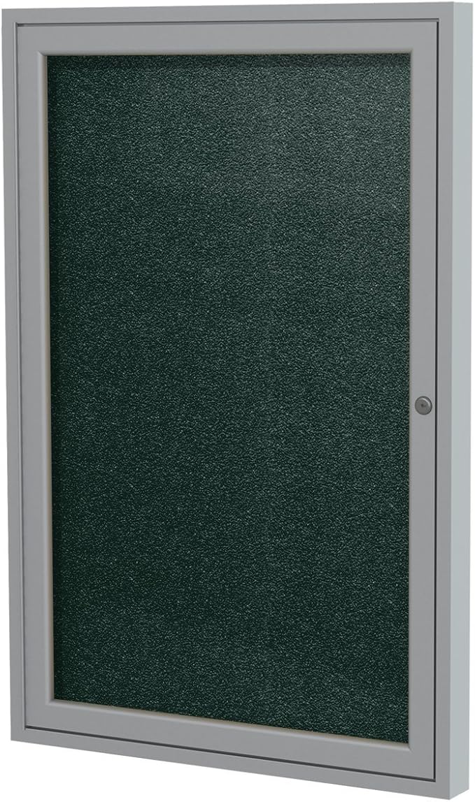 Ghent 36" x 30" 1-Door Outdoor Enclosed Bulletin Board with Lock, Vinyl Material, Shatter Resistant Acrylic Panels, Made in the USA, Satin Aluminum Frame - Ebony
