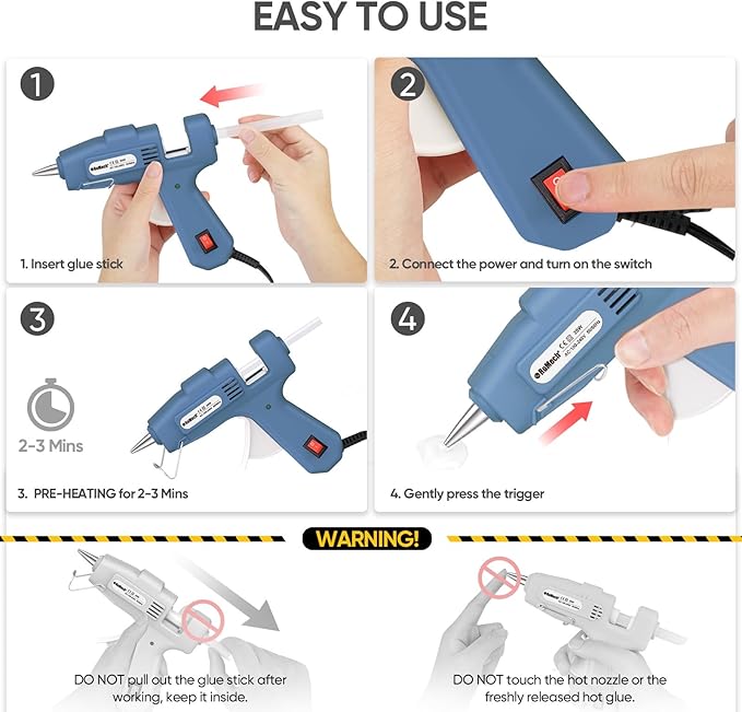 ROMECH 20W Mini Hot Glue Gun with 30 Glue Sticks Set, Fast Preheating Hot Glue Gun Kit Heavy Duty Gluegun for Craft, DIY, Repairs (Blue)