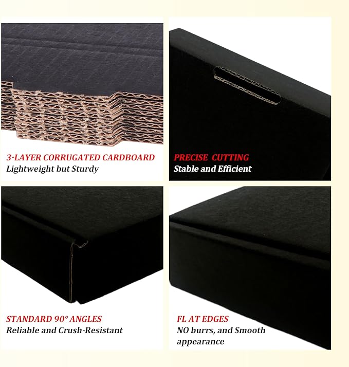 Small Shipping Boxes 5x5x2, Set of 25, Black Corrugated Cardboard Box Mailer (YD552-25BK)