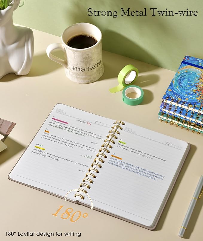 Lined Spiral Journal Notebook for Women, A5 Cute Hardcover Spiral Journals for Writing, 150 Pages Pretty College Ruled Notebooks for Work & Note Taking, 5.75" x 8.38", Boho Sun & Moon
