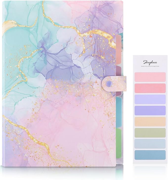 SKYDUE Expanding File Folder with 5 Pockets, Cute Accordion File Organizer, Letter Size Filing Folder, Letter Size Folders for Documents, School Office Supplies Marble Pink