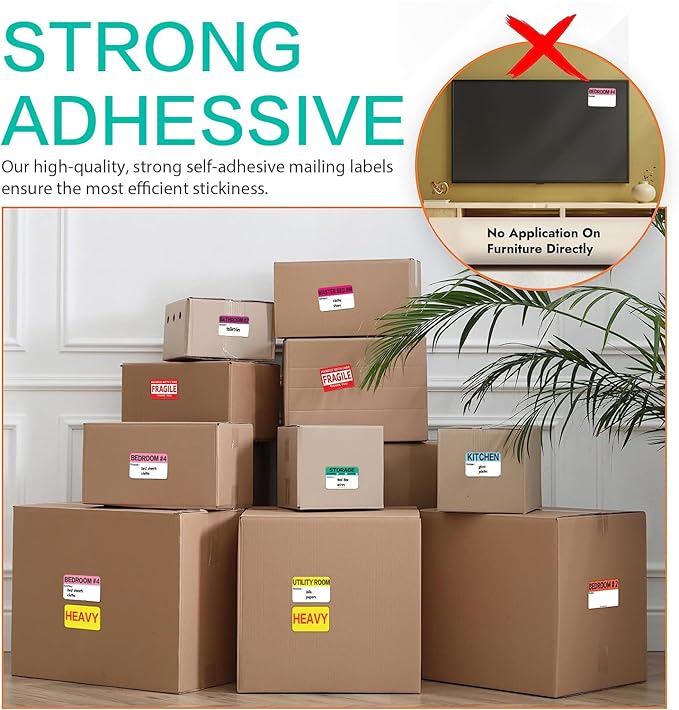 600 Count 3 x 2 Large Home Moving Packing Box Labels for 3-4 Bedroom House with Writable Notes Areas, 17 Color Coded Moving Labels for Boxes + Fragile Moving Stickers + Heavy and Blank Labels