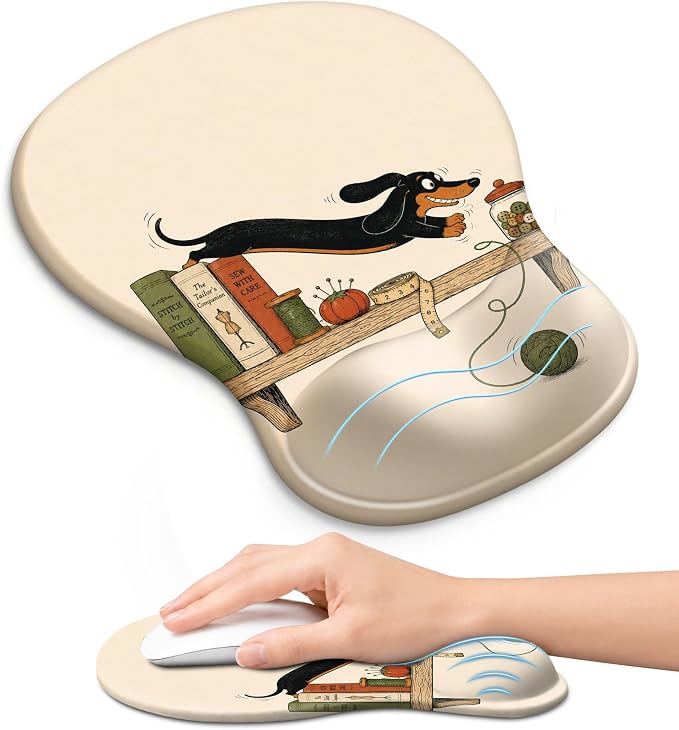 Ergonomic Mouse Pad with Wrist Rest, Gel Wrist Support, Dachshund | 10.2 x 7.6 in Mouse Pad with Smooth Fabric Surface and Non-Slip Rubber Base for Office, Home, Study, and Gaming