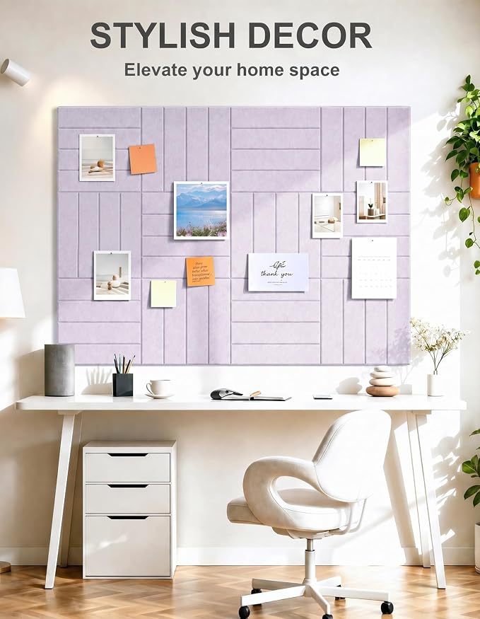 0.47" Thick Felt Wall Tiles 48"x36" Cork Board Alternative 12 Pack 11.81"x11.81"Felt Bulletin Board Pin Board with Removable Adhesive tape&60 Pushpins for Home Office School(Bold-light purple)