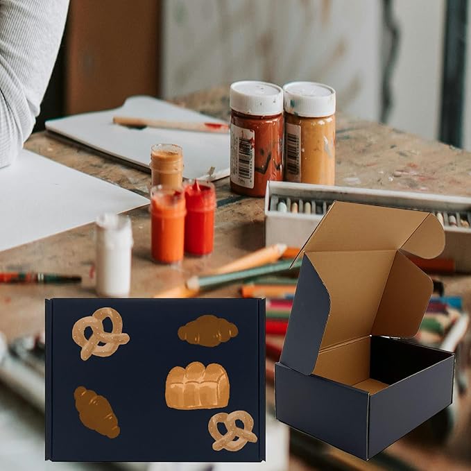 24 Pack 8x6x3 inch Black Shipping Boxes ，Cardboard Packaging Boxes for Mailing Shipping Corrugated Cardboard Boxes for Packaging Small Business Craft Flat Shipping Boxes Empty Gifts Giving Products