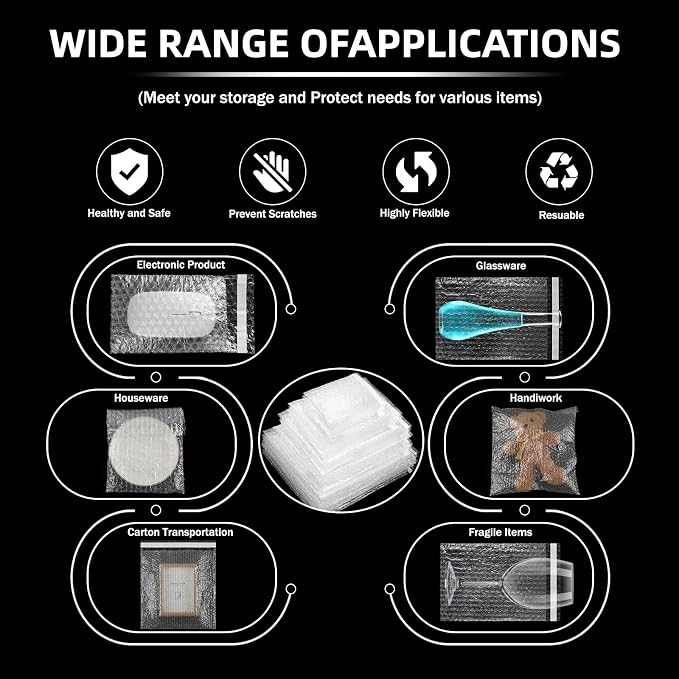 Frienda 300 Pcs Self Adhesive Bubble Bags Packing Pouches, Mixed Sizes | Double Wall Clear Protective Wrap, Shockproof for Small Business Shipping Packaging, Cushioned Fragile Items Protection