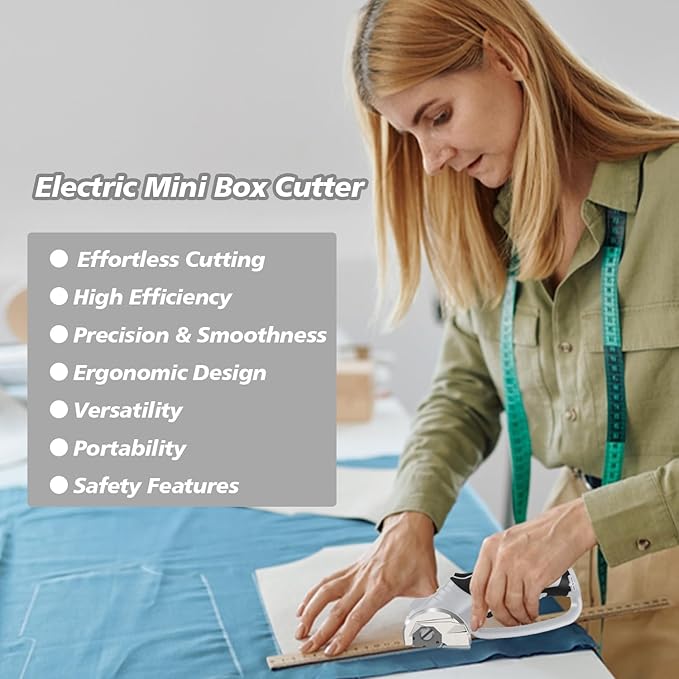 Cordless Electric Scissors, 4V Rechargeable Box Cutter & Cardboard Cutter with Titanium Blade, LED Light, Safety Lock - Rotary Cutter for Fabric, Leather, Carpet, Plastic, Crafting, Sewing (Grey)
