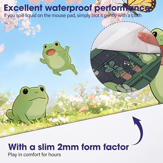 Professional Extended Gaming Mouse Pad - 31.5" x 15.7" Large Desk Mat with Stitched Edges, Waterproof Coating Non-Slip Rubber Base for Gamers Esports Pros Office Home, Frog05