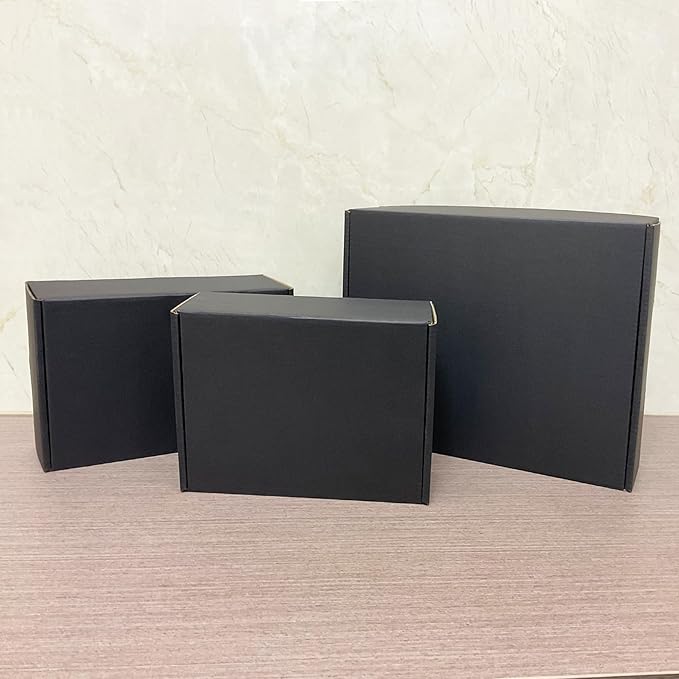 24 Pack 8x6x3 inch Black Shipping Boxes ，Cardboard Packaging Boxes for Mailing Shipping Corrugated Cardboard Boxes for Packaging Small Business Craft Flat Shipping Boxes Empty Gifts Giving Products